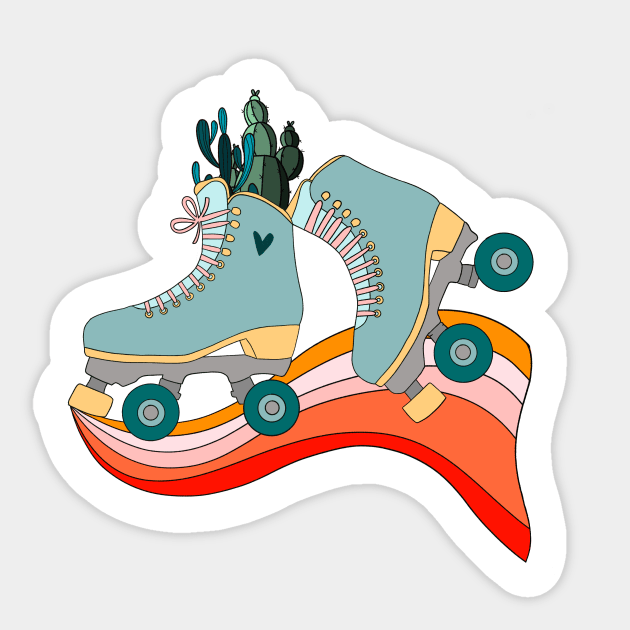 Quad Skate Rainbow with Succulents and Cactus Sticker by tonirainbows